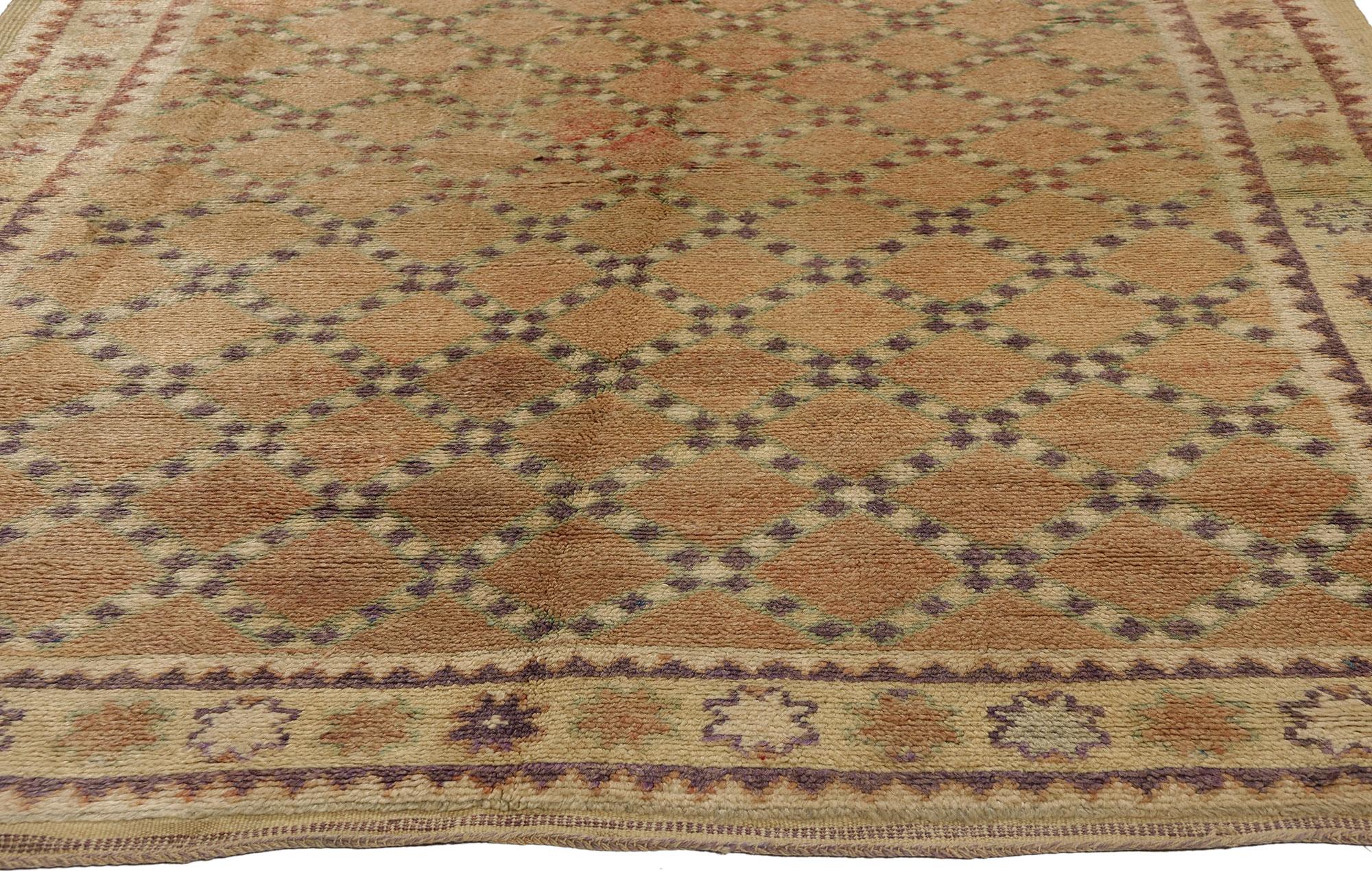 Hand-Knotted Vintage Brown Taznakht Moroccan Rug, Tribal Enchantment Meets Midcentury Modern For Sale