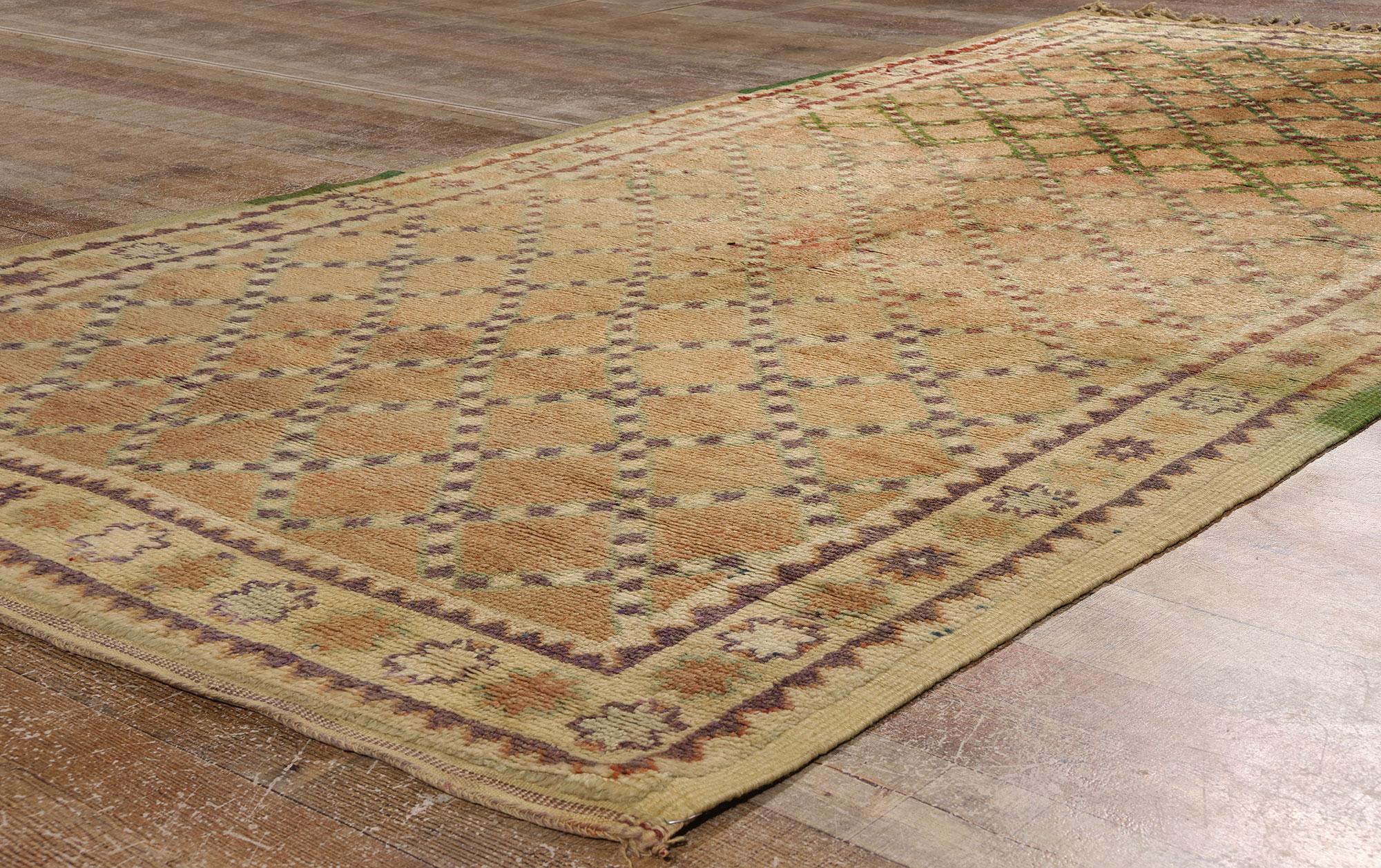Wool Vintage Brown Taznakht Moroccan Rug, Tribal Enchantment Meets Midcentury Modern For Sale