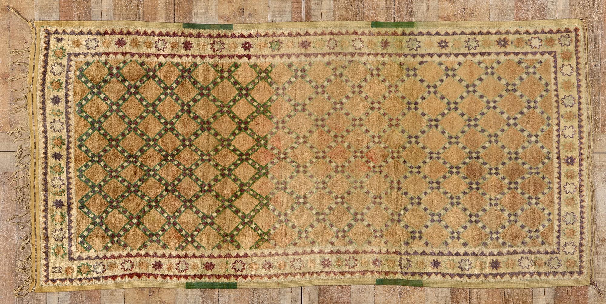 Vintage Brown Taznakht Moroccan Rug, Tribal Enchantment Meets Midcentury Modern For Sale 2