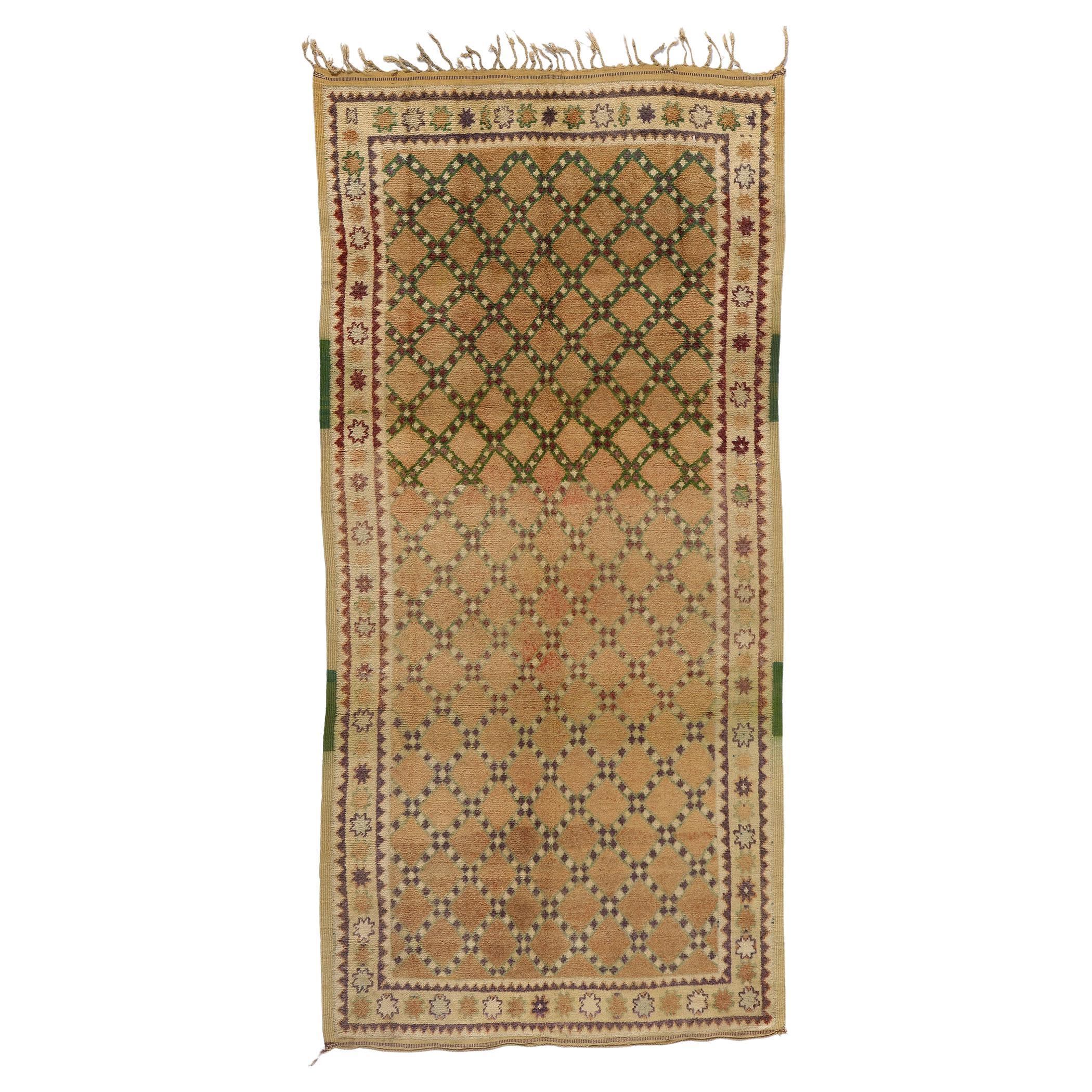 Vintage Brown Taznakht Moroccan Rug, Tribal Enchantment Meets Midcentury Modern For Sale