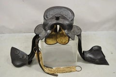 Vintage Brown Tooled Leather Floral Embossed 15" Seat Horse Riding Saddle