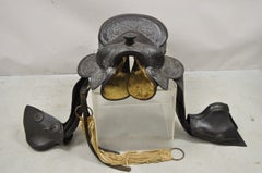 Vintage Brown Tooled Leather Floral Embossed Seat Horse Saddle