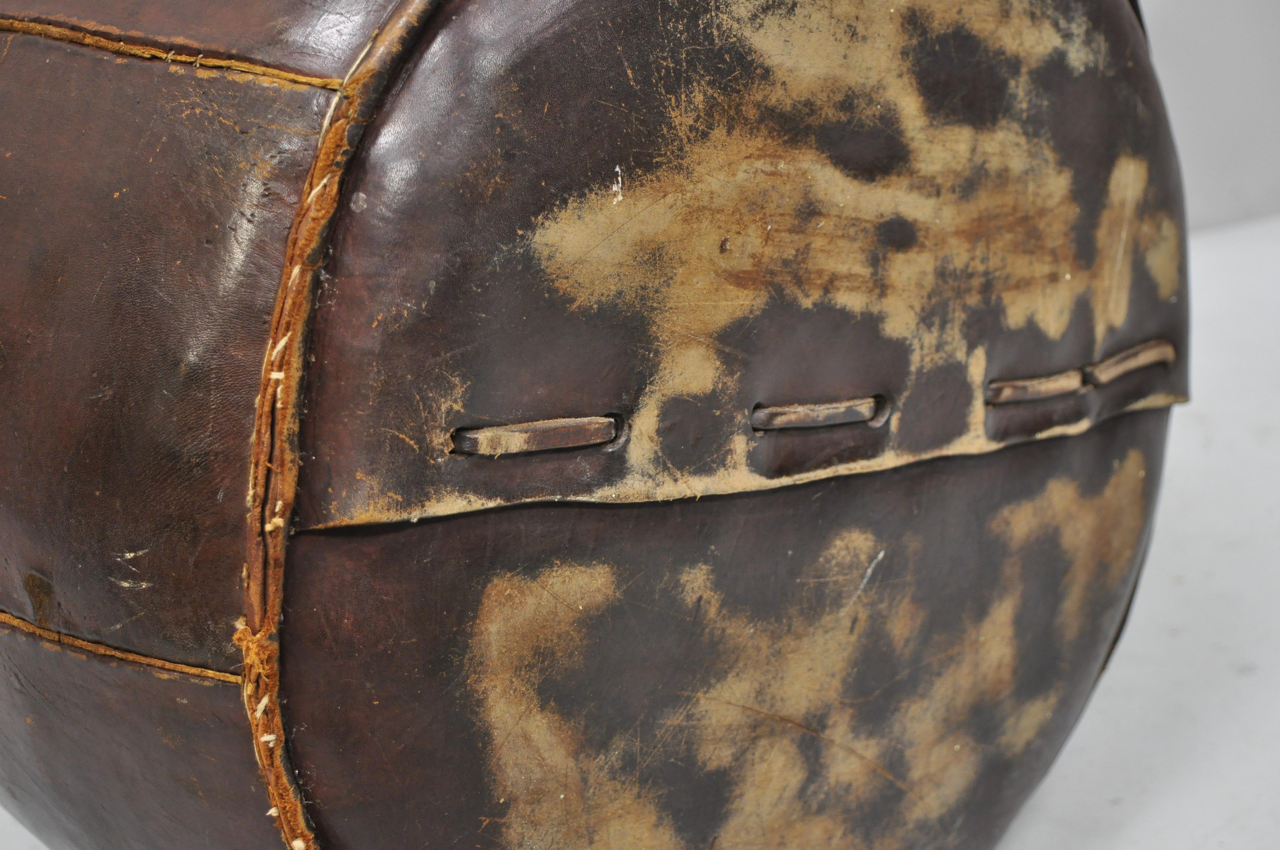 Vintage Brown Tooled Saddle Leather Peruvian Ottoman Hassock with Handle 3