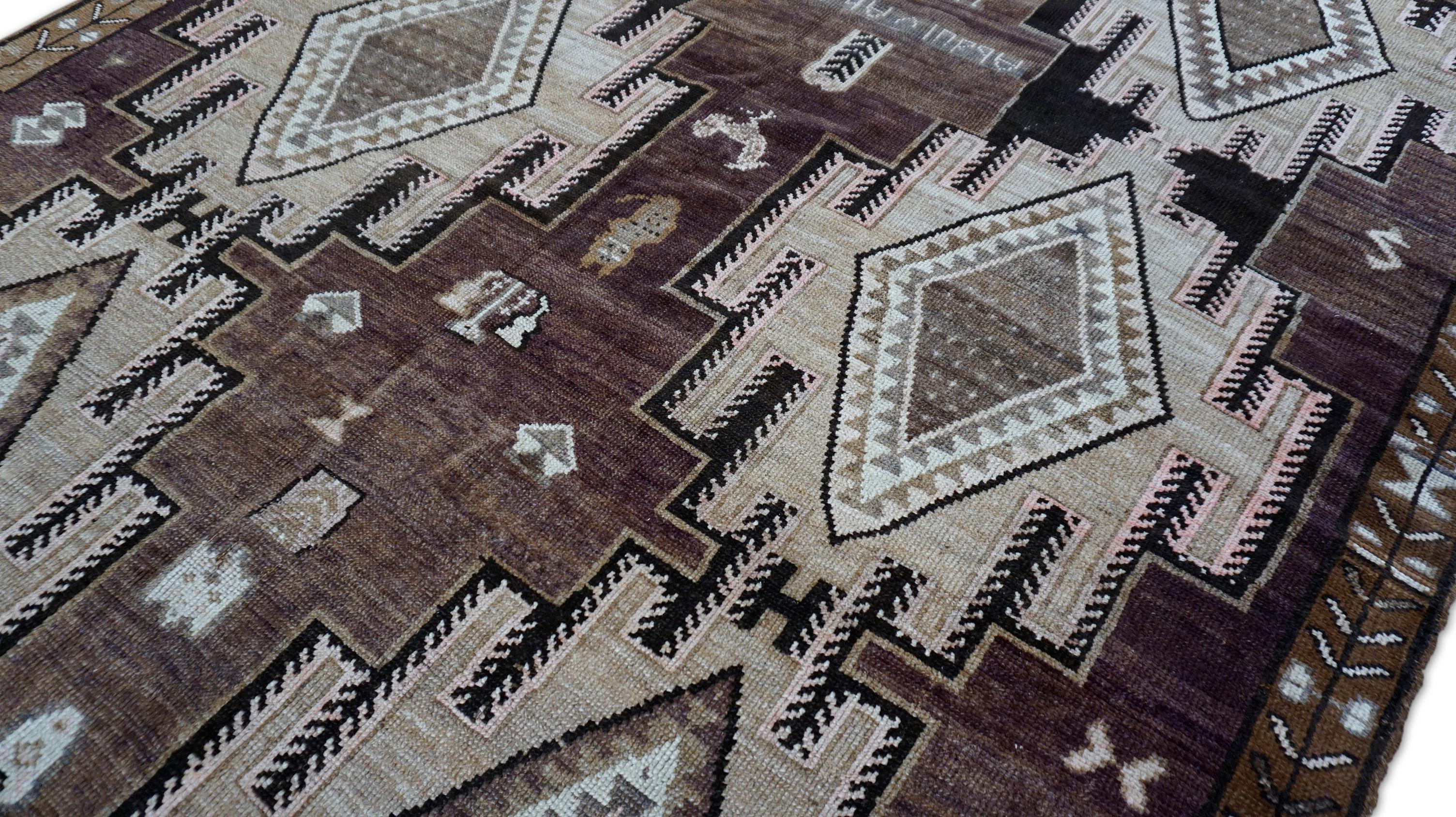 Turkish Vintage Brown Tribal Wool Rug 7'3''x12'6'' Circa 1960 For Sale
