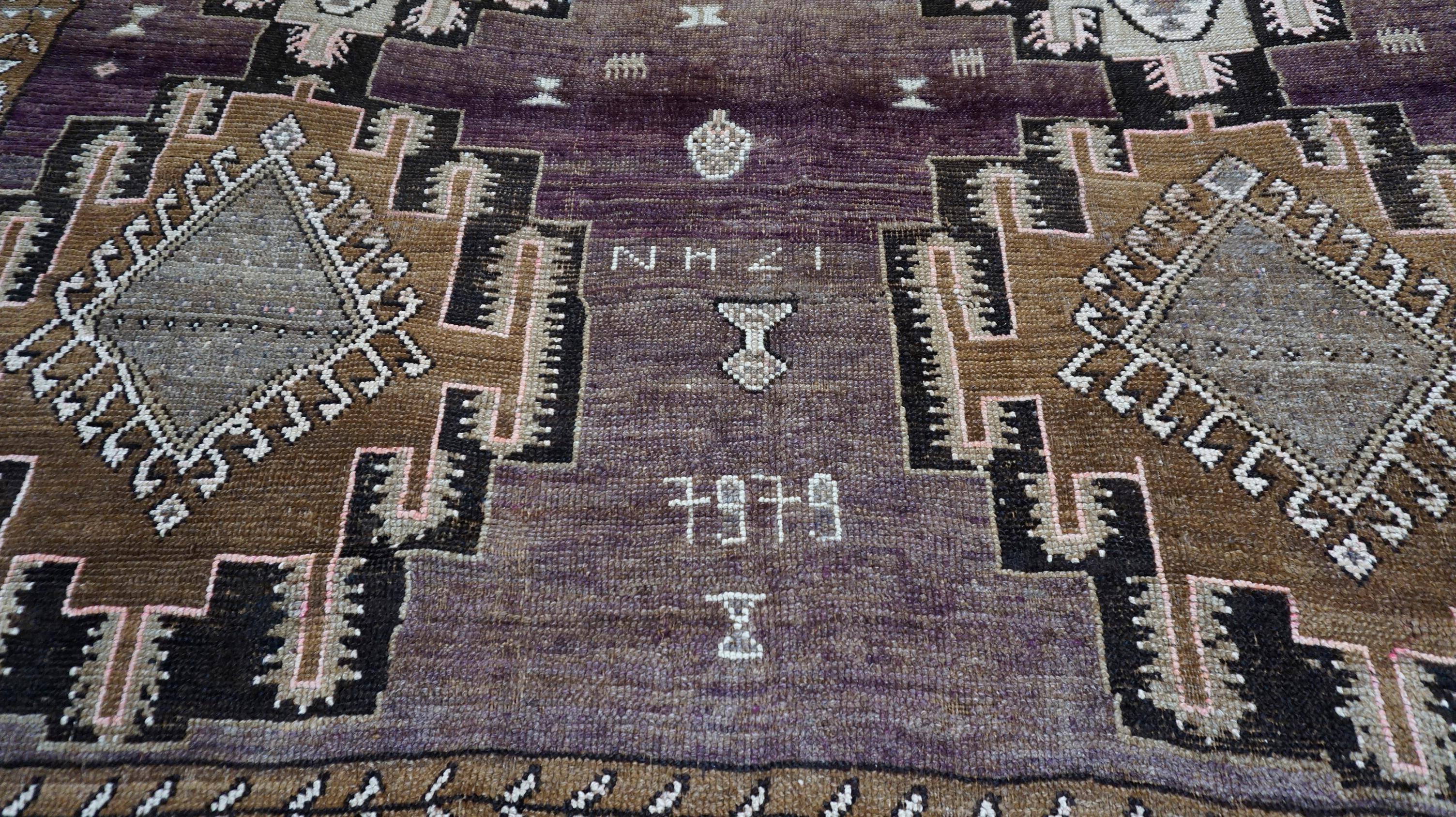 Hand-Knotted Vintage Brown Tribal Wool Rug 7'3''x12'6'' Circa 1960 For Sale