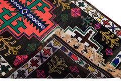 Vintage Brown Turkish Handmade Multicolor Tribal Pattern Wool Runner