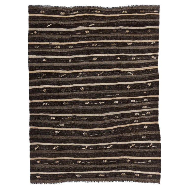 Vintage Brown Turkish Kilim Area Rug 6'7 x 9'10 For Sale at 1stDibs