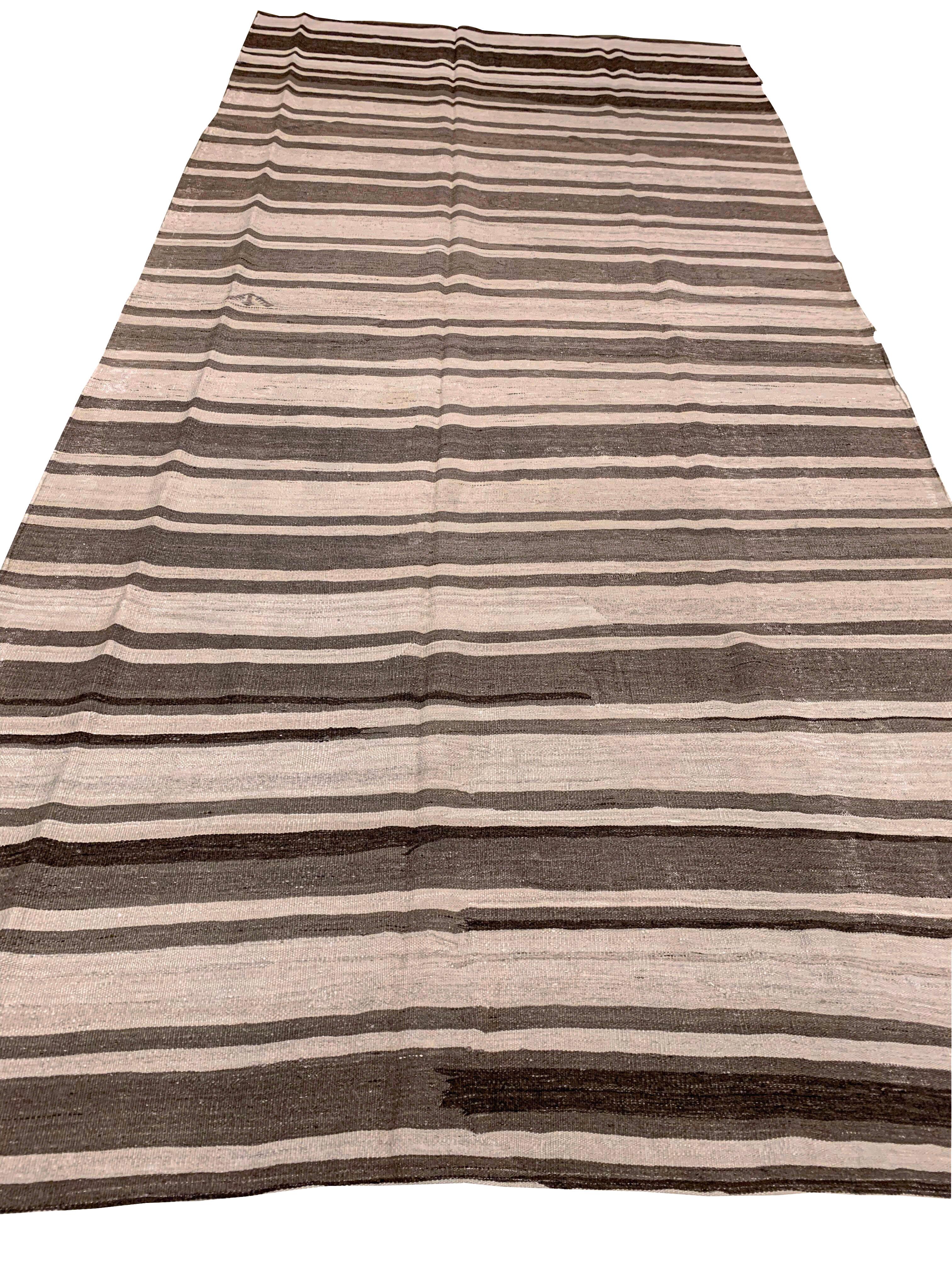 Wool Vintage Brown Turkish Kilim Rug Runner 5'1 x 10'4 For Sale