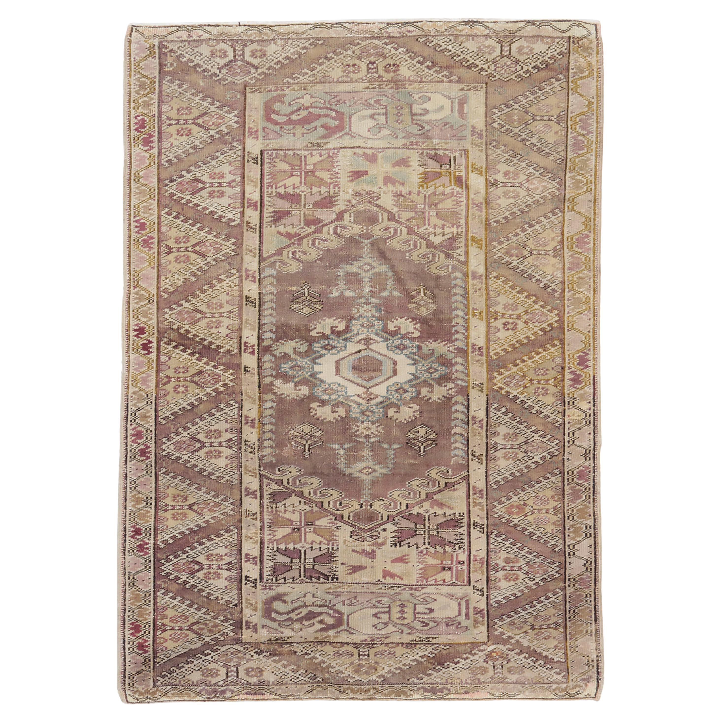 Alfombra Turca Oushak Marrón Vintage  3'10 x 5'6 en venta
