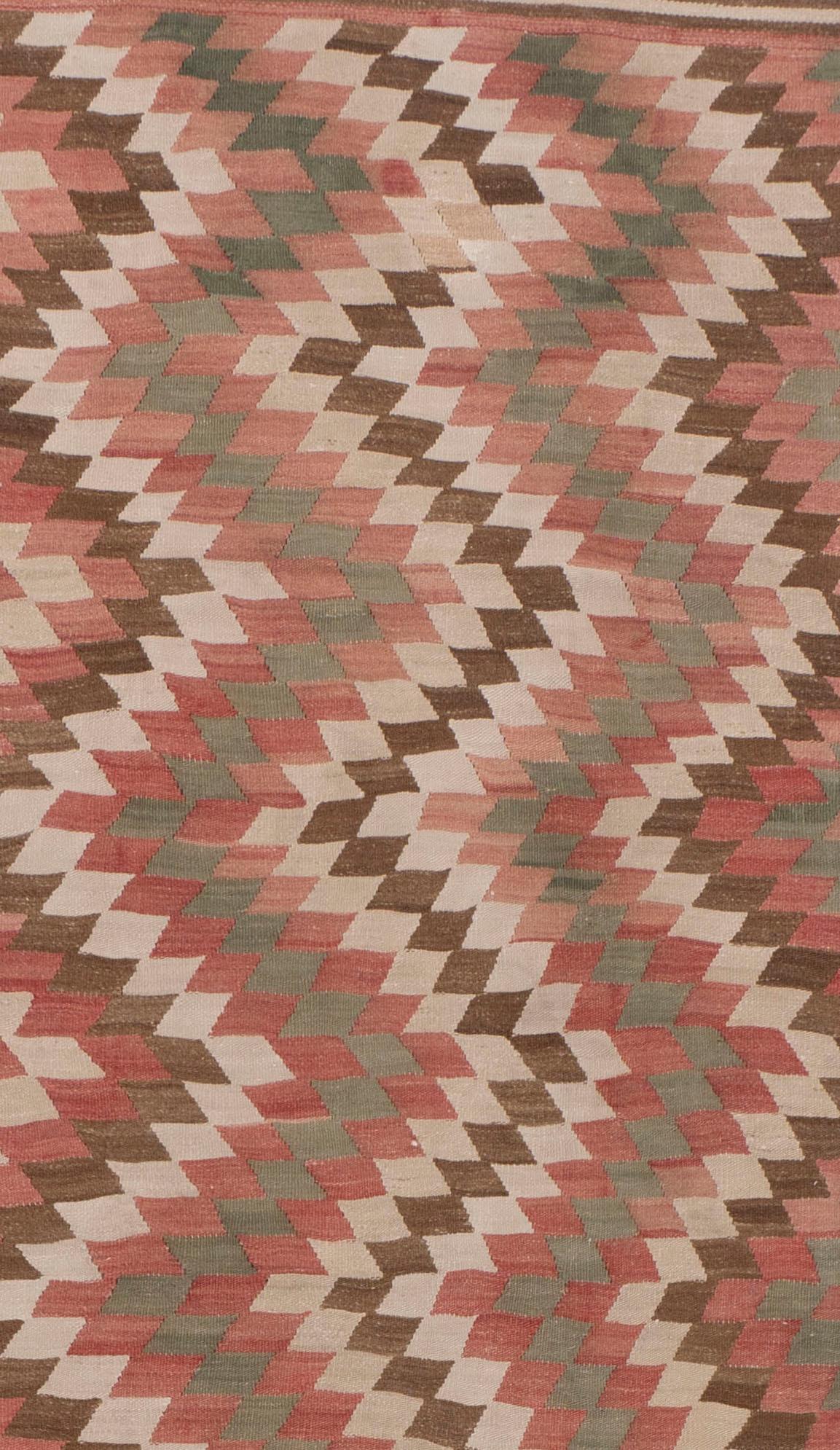 Alfombra Kilim Vintage Marrón de Lana Turca Anudada a Mano Turco en venta