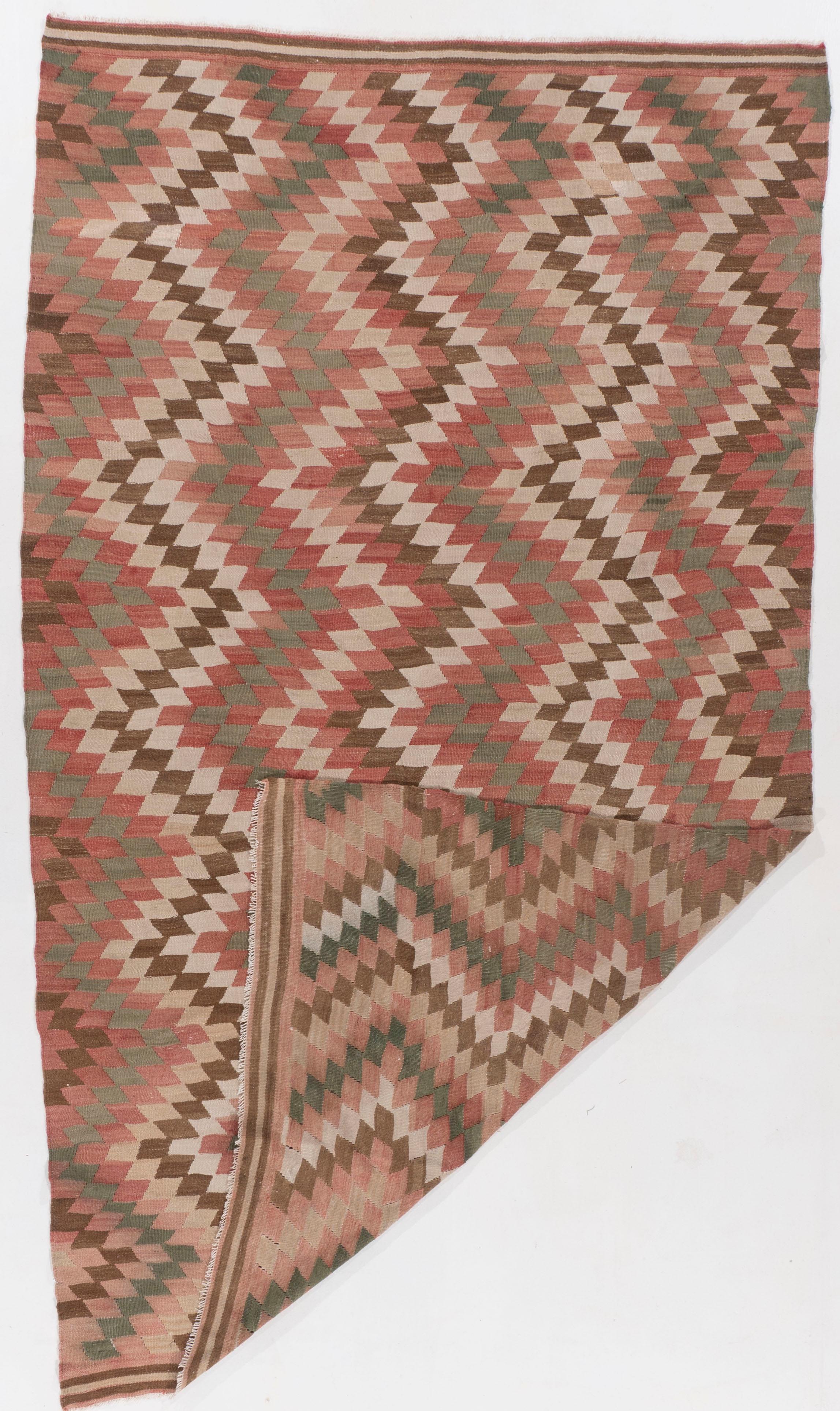 Alfombra Kilim Vintage Marrón de Lana Turca Anudada a Mano Tejido a mano en venta