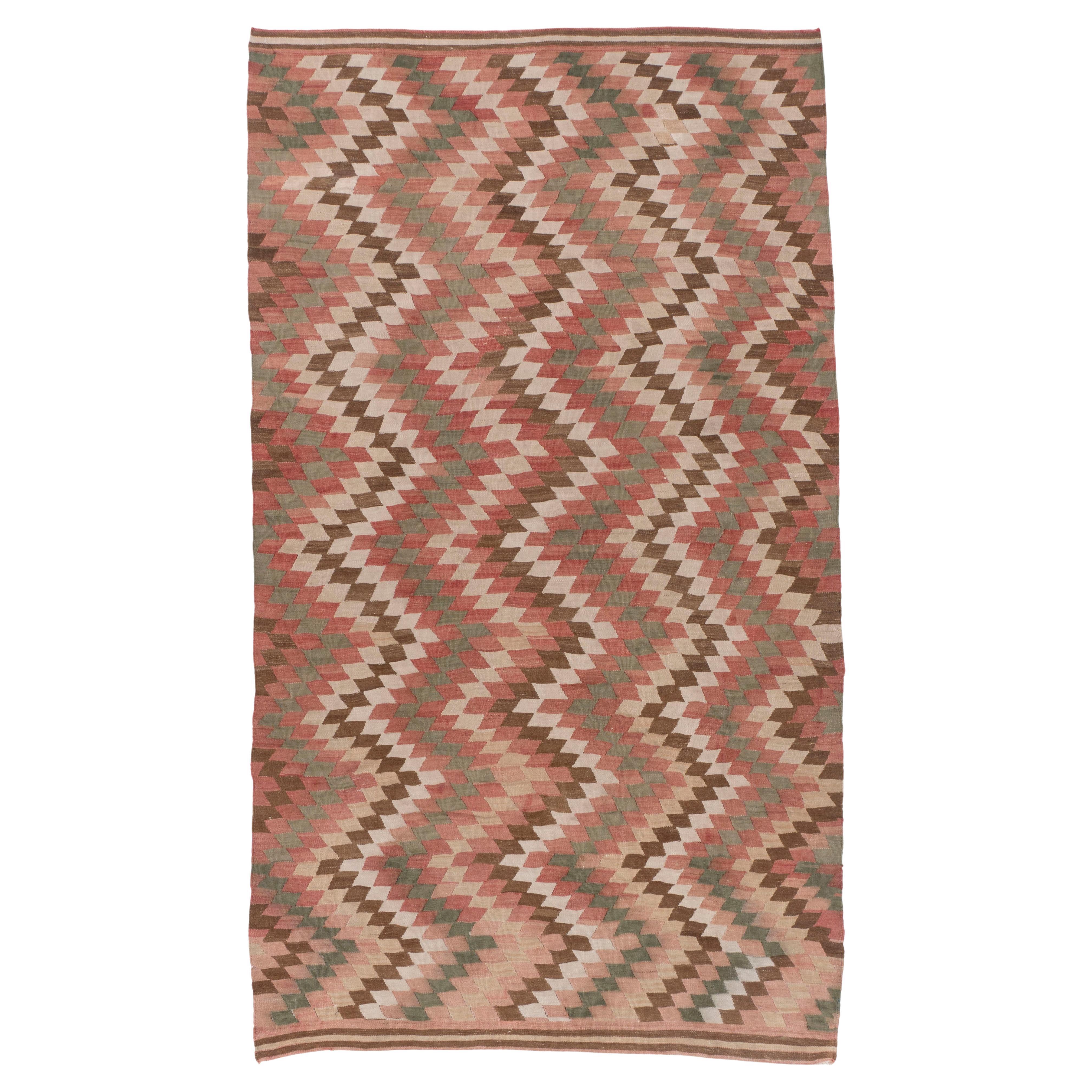Vintage Brown Turkish Wool Hand Knotted Kilim Rug