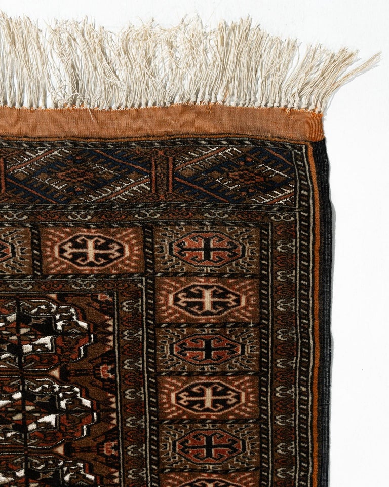Turkmen Traditional Rug Vintage Brown Turkmen Rug Runner 3' X 8'7 For Sale at 1stDibs