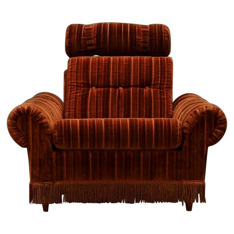 Vintage Brown Velour Armchair Danish Design, 1970s For Sale