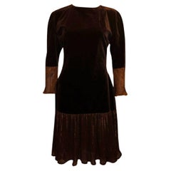 Vintage Brown Velvet Party Dress with Drop Waist
