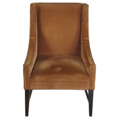 Vintage Brown Velvet Swoop Arm Slipper Club Chair Modern Library Side Accent