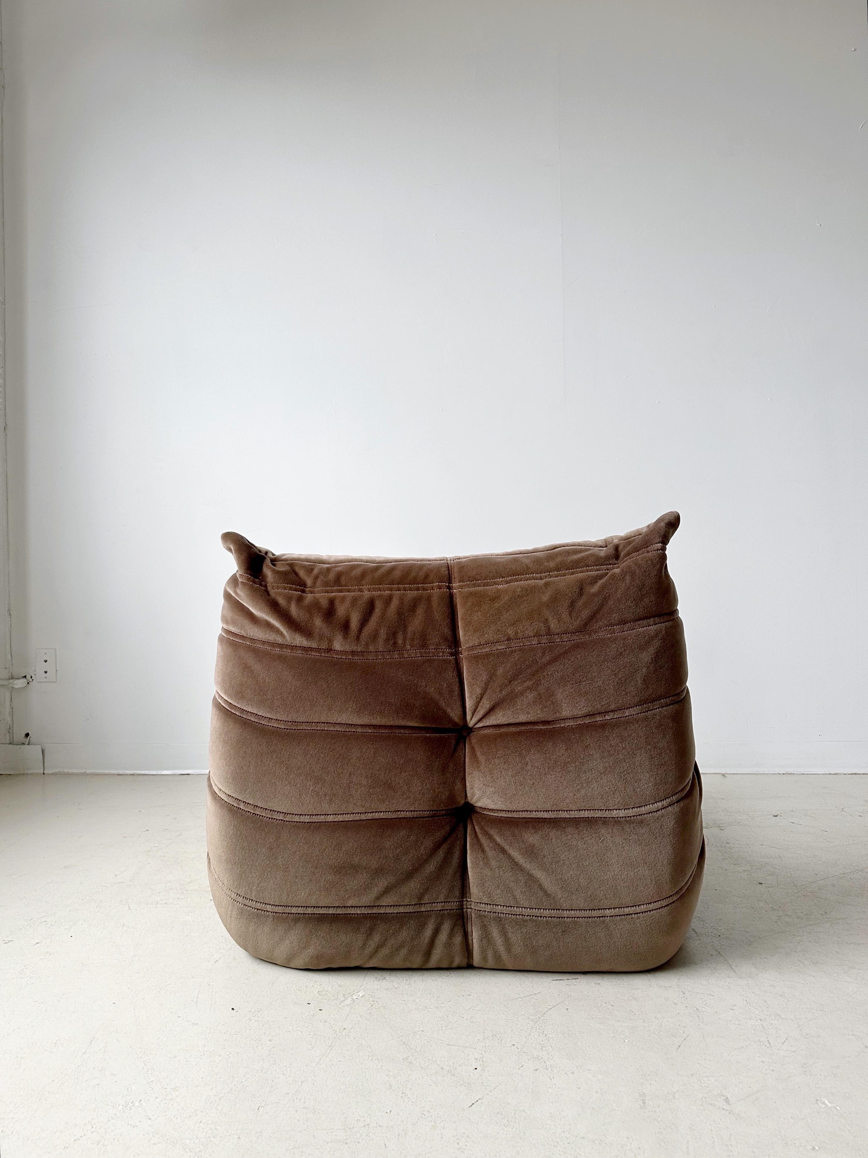 Late 20th Century Vintage Brown Velvet Togo Lounge Chair by Michel Ducaroy for Ligne Roset