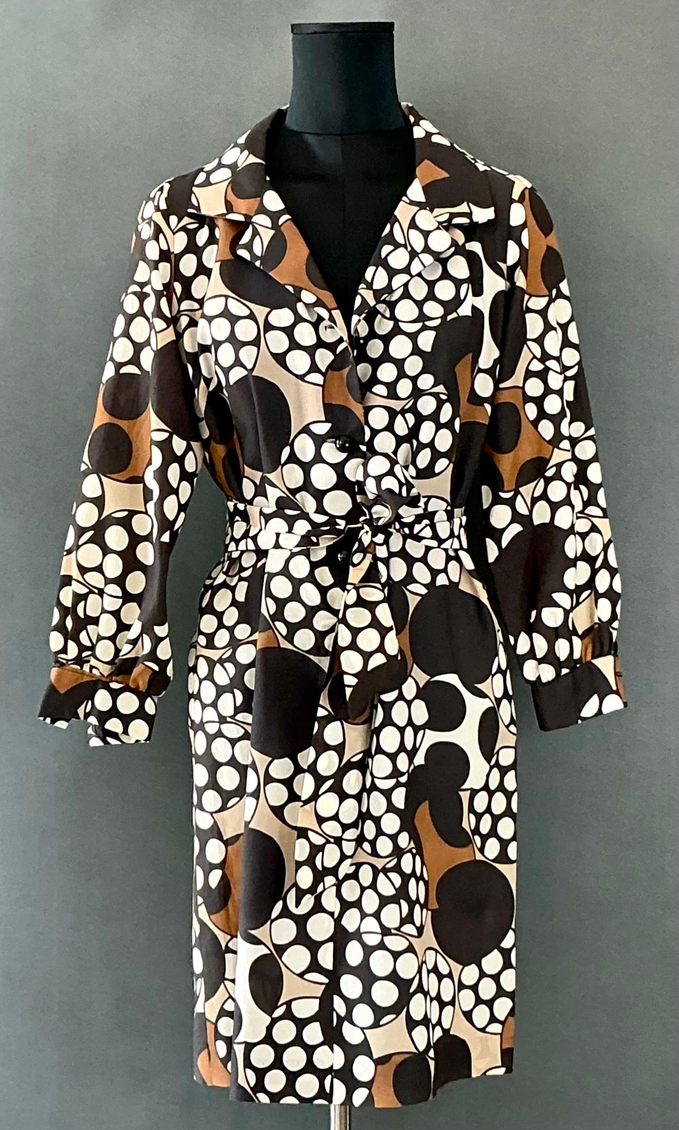 Black Vintage Brown & White Patterned Dress For Sale