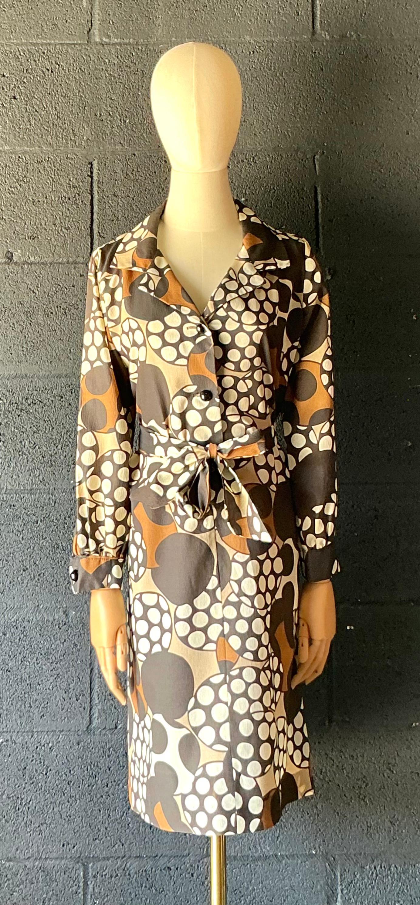 Braun & Weiß gemustertes Vintage-Kleid im Zustand „Gut“ im Angebot in West Palm Beach, FL