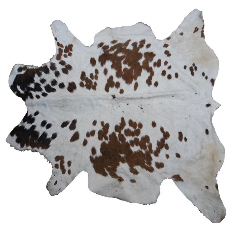 Vintage Brown and White Spotted Cow Hide Taxidermy Rug Fur Carpet For Sale at 1stDibs