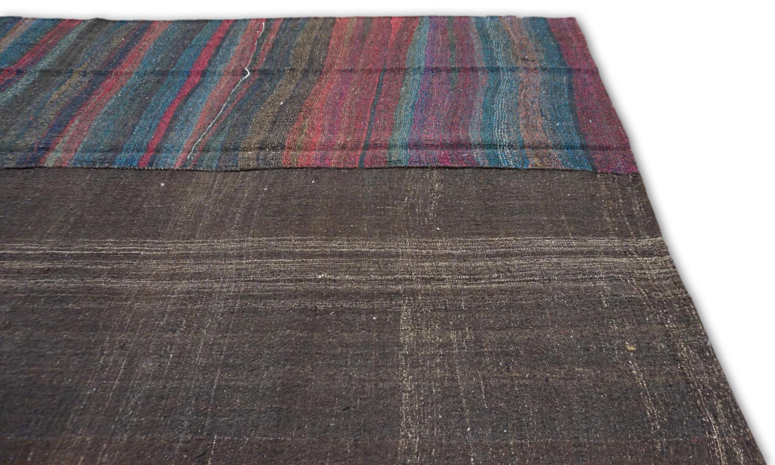 Vintage Brown mit mehrfarbigem Paneel Wolle Kilim 6'3''x11'7'' (Moderne) im Angebot