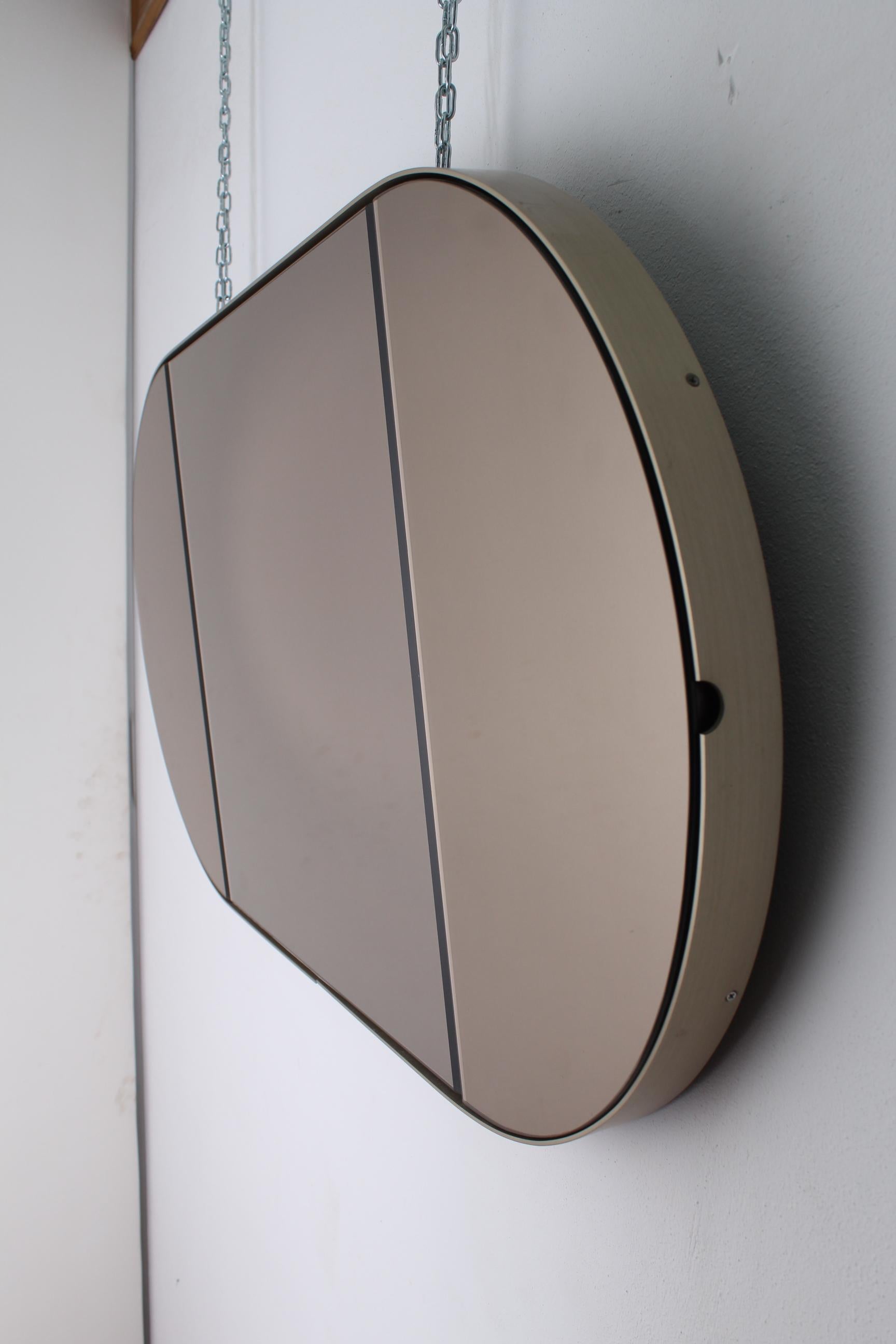 Mid-Century Modern Vintage Brown Wood Brass and Oval Mirror, Italy, 1960s