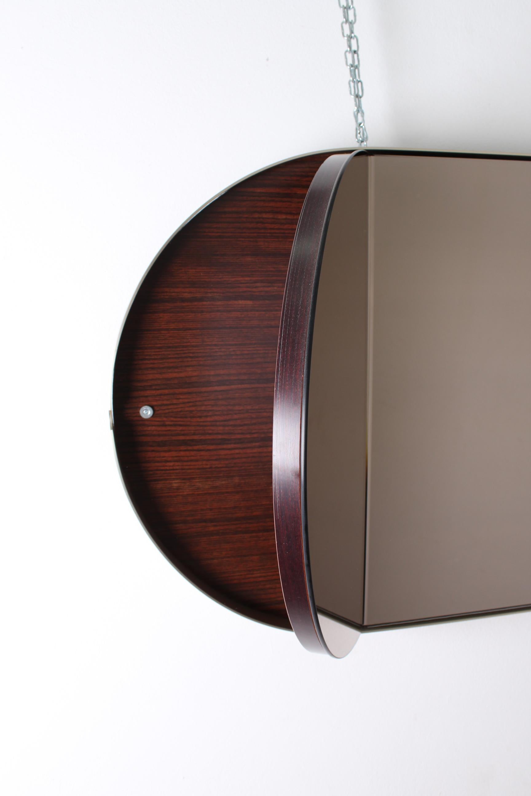 Vintage Brown Wood Brass and Oval Mirror, Italy, 1960s In Good Condition In Palermo, IT