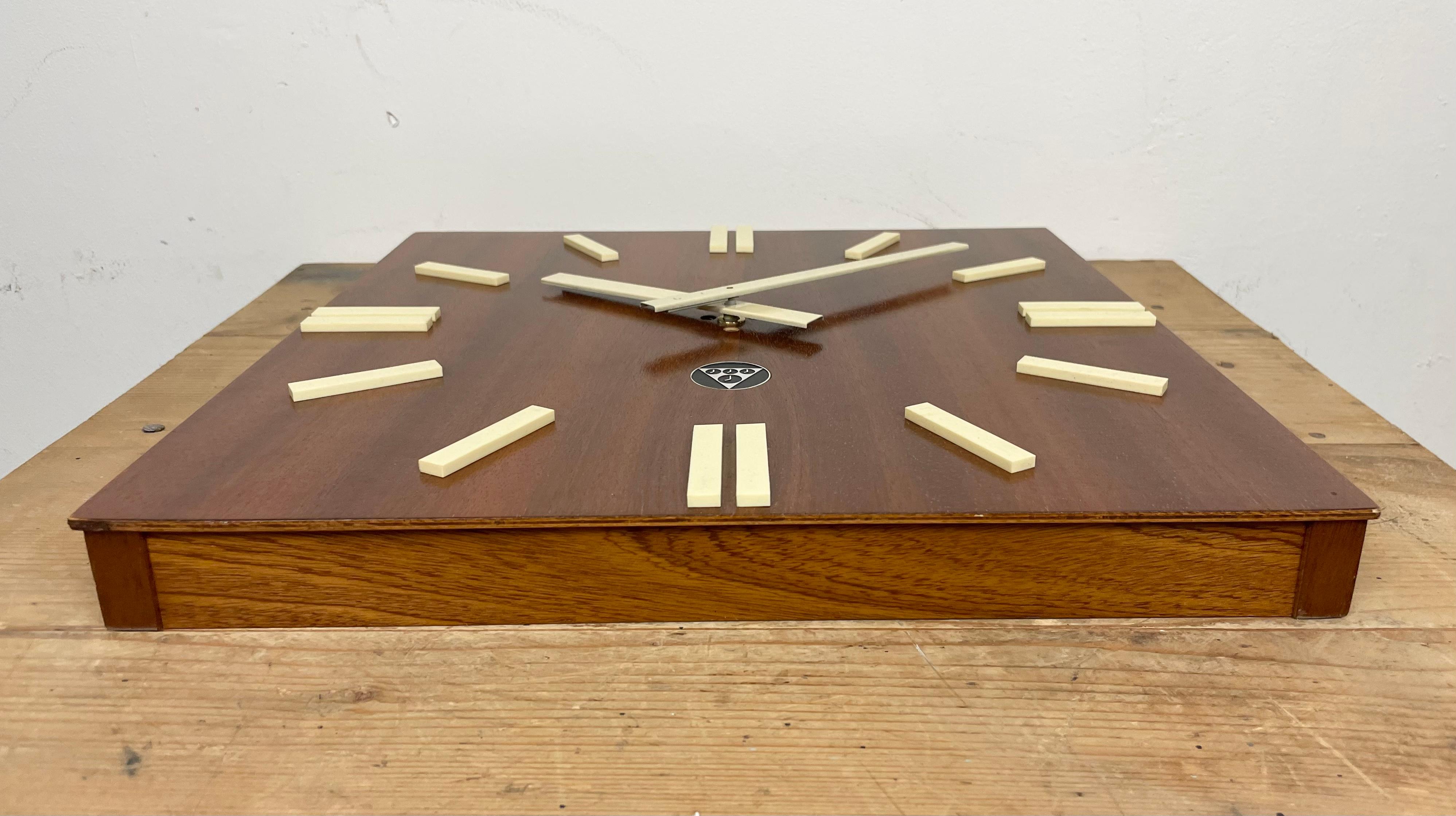 Plastic Vintage Brown Wooden Wall Clock from Pragotron, 1980s For Sale