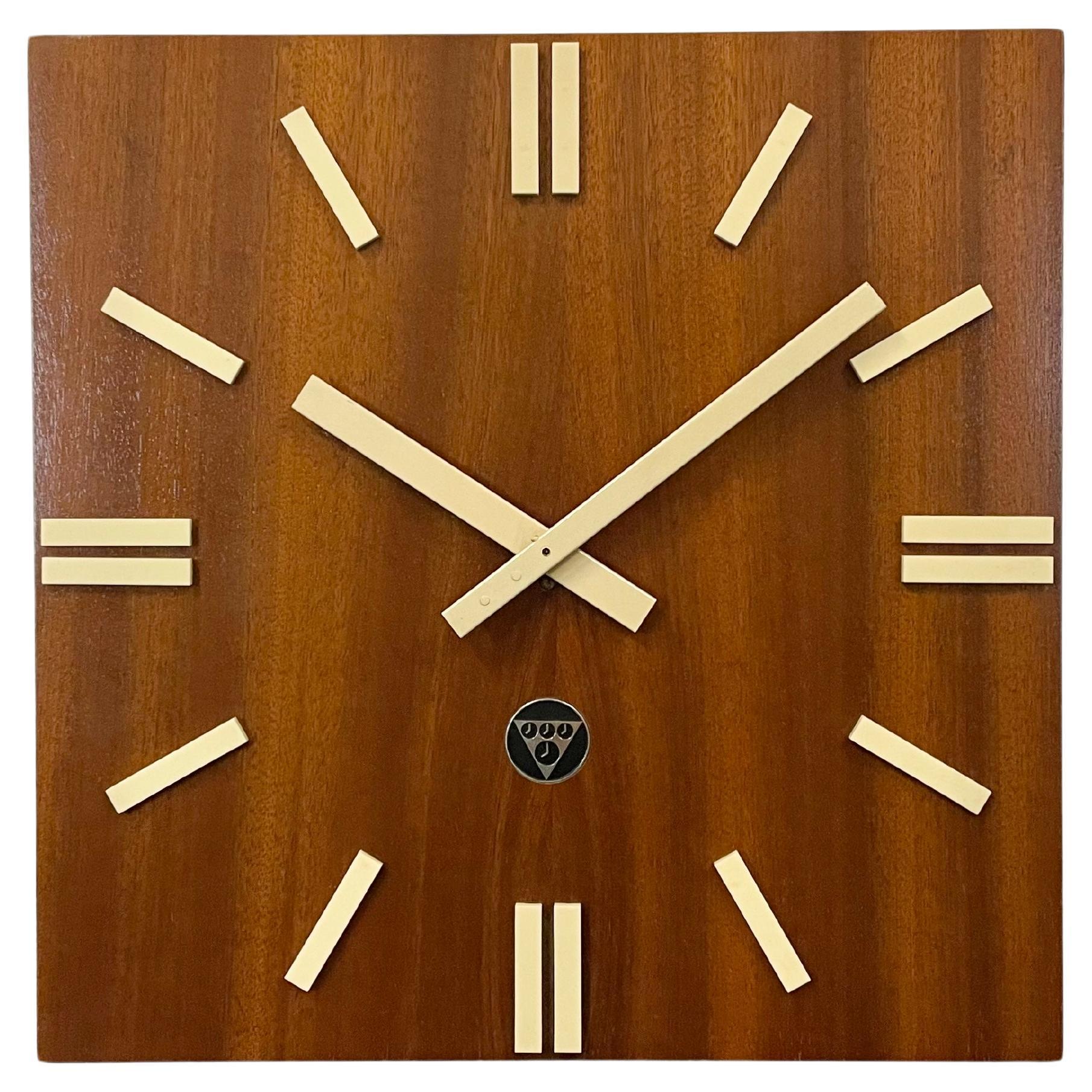 Vintage Brown Wooden Wall Clock from Pragotron, 1980s For Sale