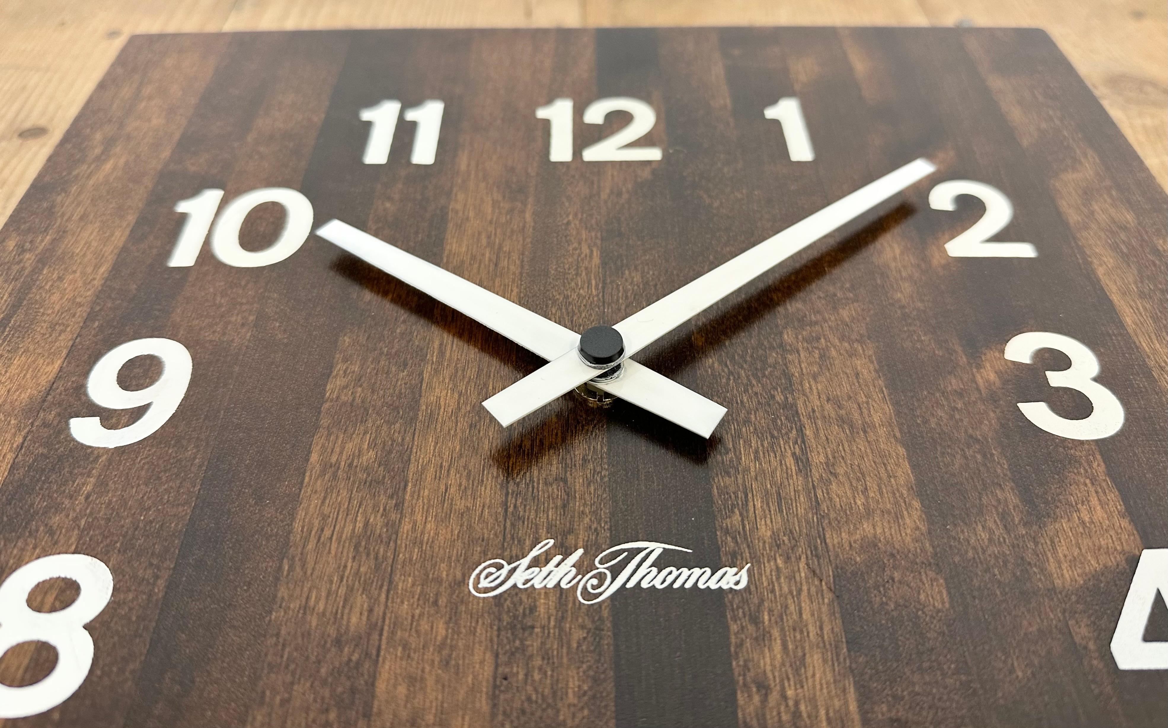 Aluminum Vintage Brown Wooden Wall Clock from Seth Thomas, 1980s For Sale
