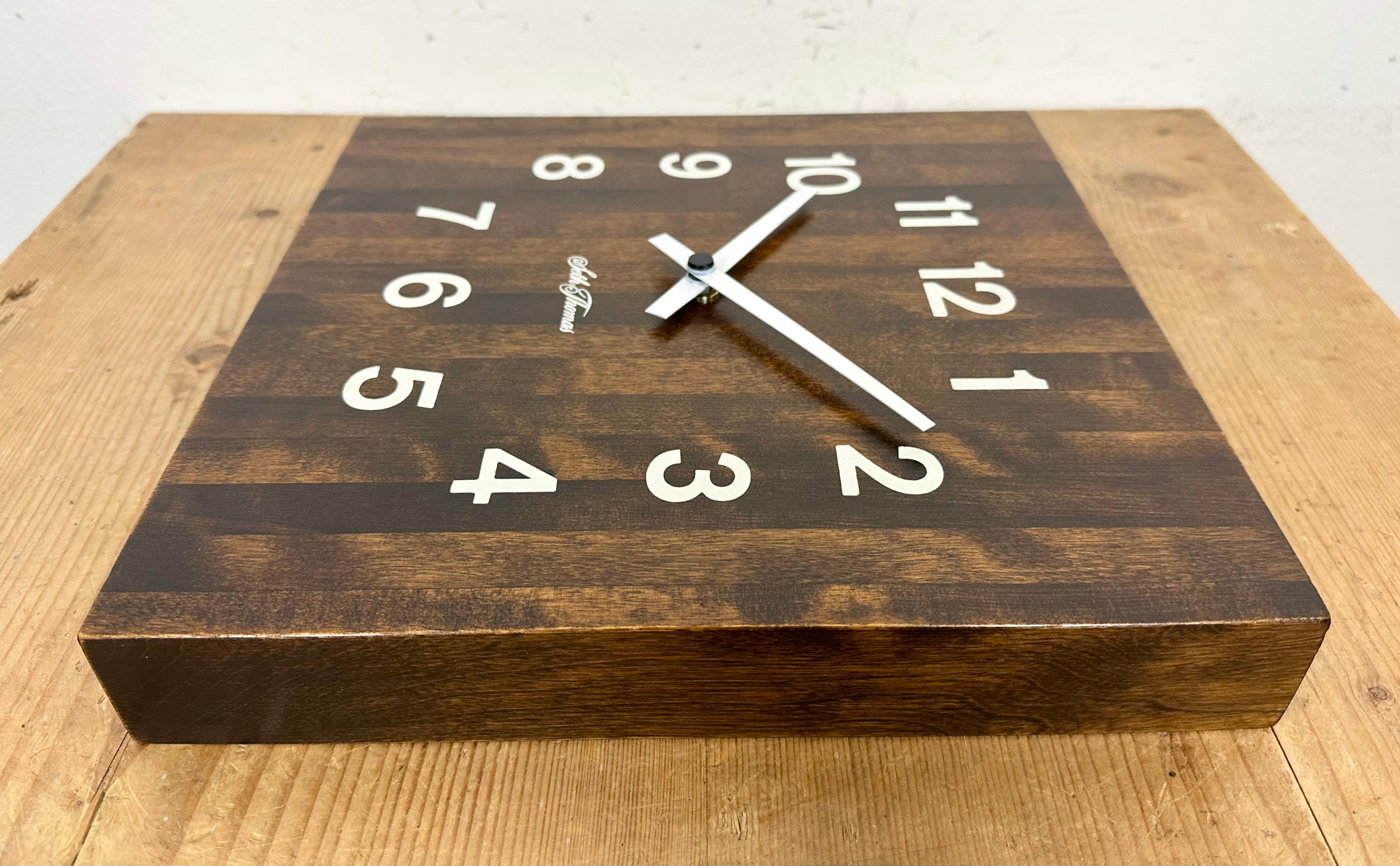 Vintage Brown Wooden Wall Clock from Seth Thomas, 1980s For Sale 1