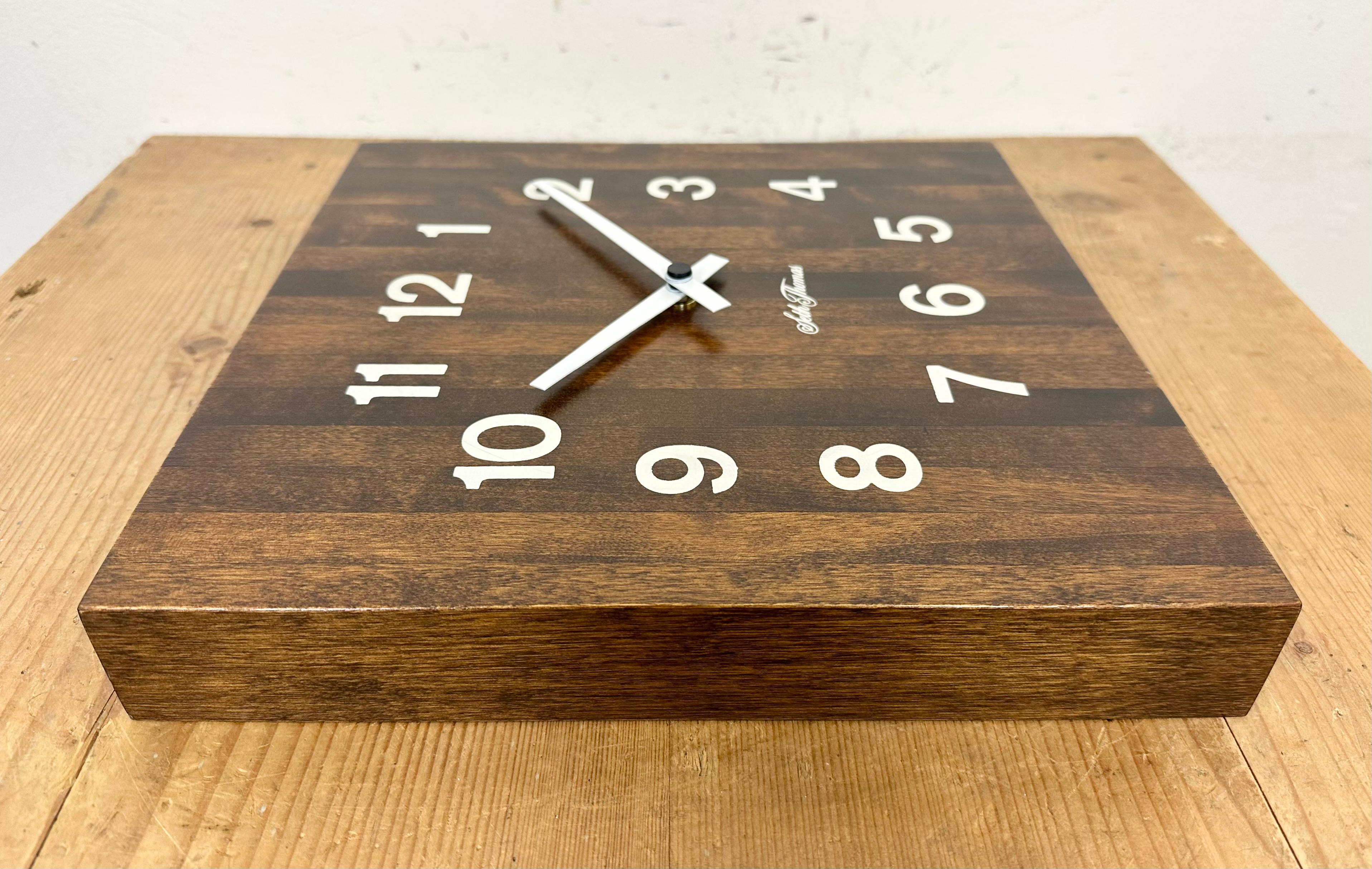 Vintage Brown Wooden Wall Clock from Seth Thomas, 1980s For Sale 3