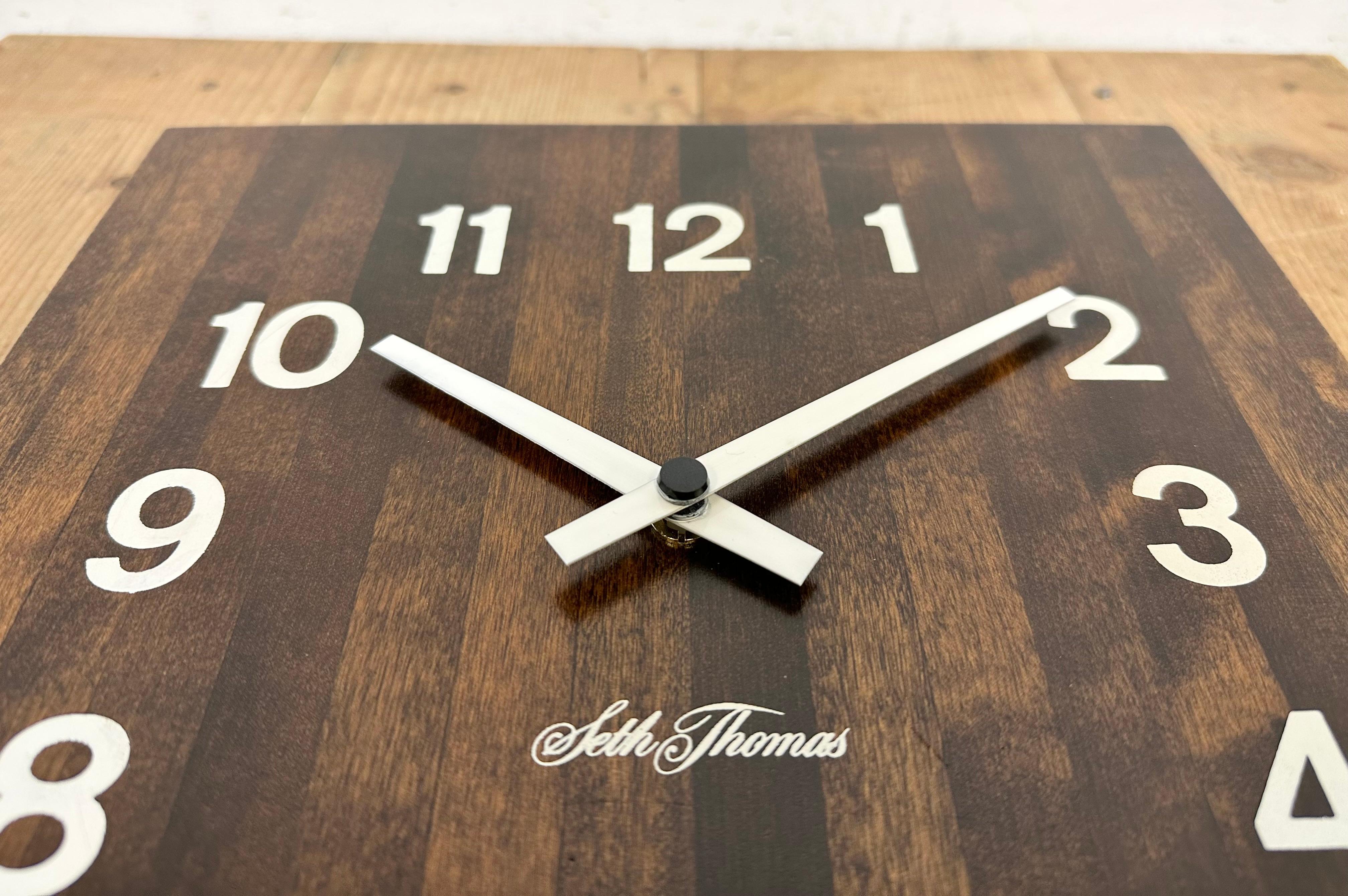 Vintage Brown Wooden Wall Clock from Seth Thomas, 1980s For Sale 4