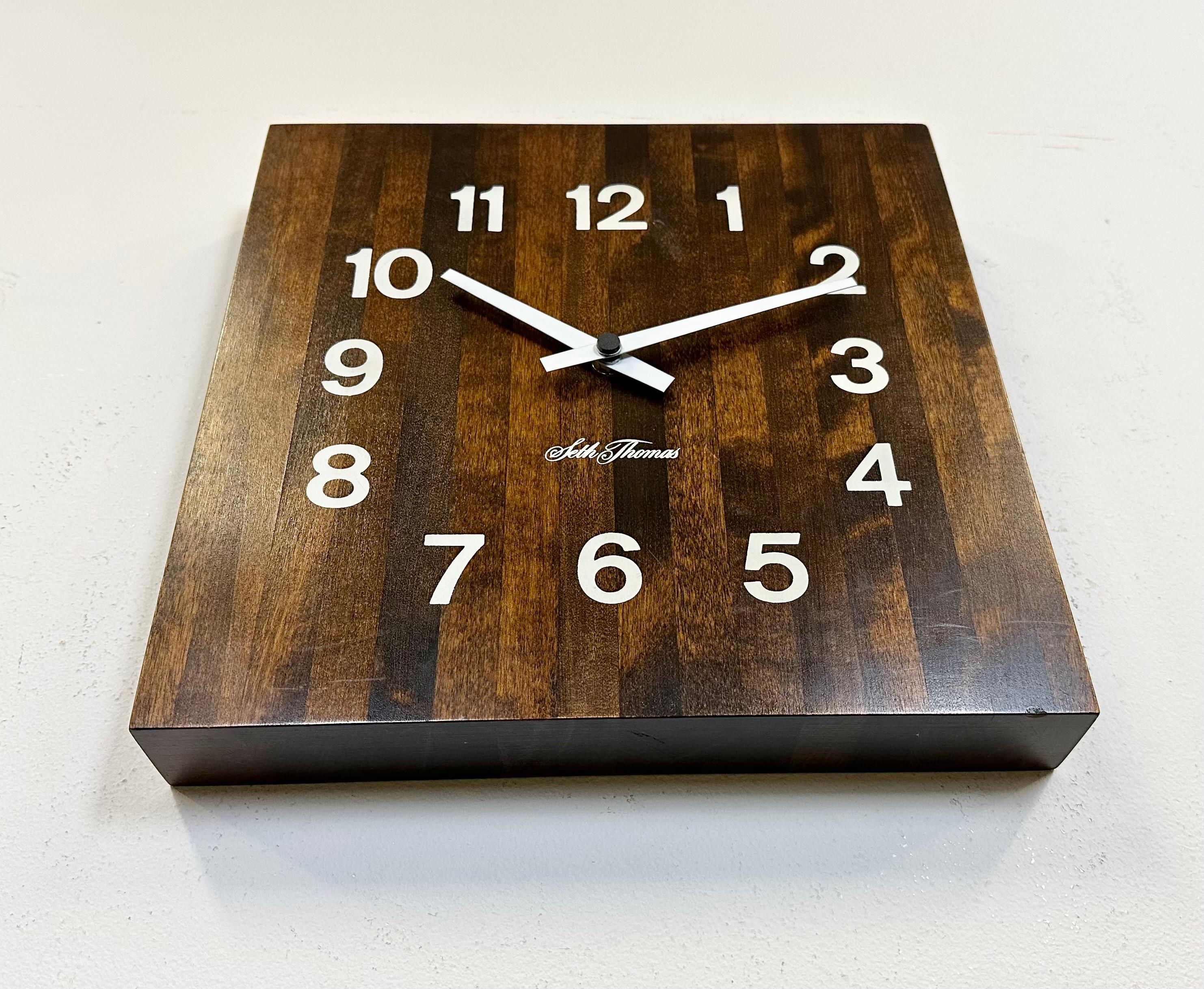 American Vintage Brown Wooden Wall Clock from Seth Thomas, 1980s For Sale