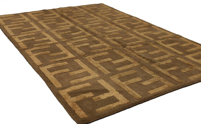 Vintage Brown Wool Silk European Fendi Rug Mid 20 Century At 1stdibs Carpet