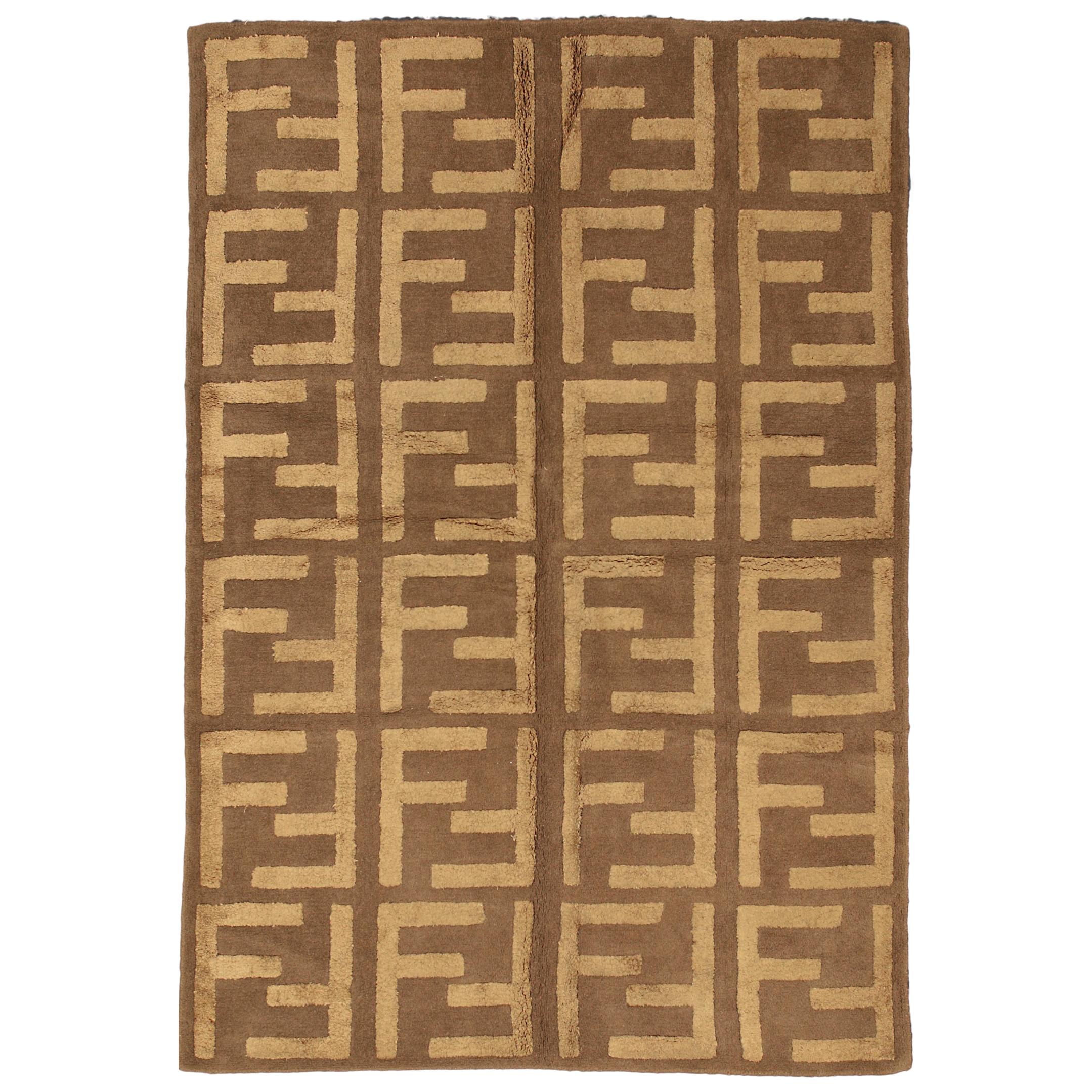 Vintage Brown Wool Silk European Fendi Rug Mid 20 Century At 1stdibs Carpet