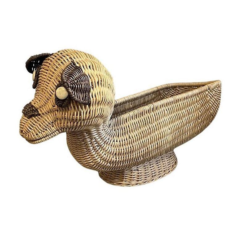 Cesta de mimbre marrón vintage para perros o cachorros Moderno de mediados de siglo en venta