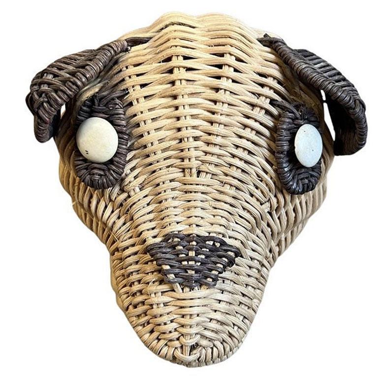 Cesta de mimbre marrón vintage para perros o cachorros Estadounidense en venta