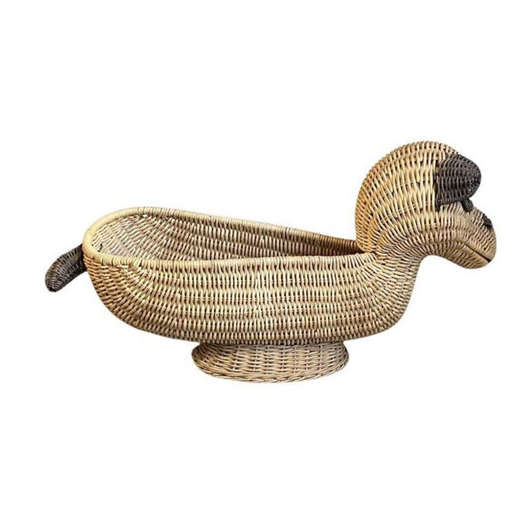 Cesta de mimbre marrón vintage para perros o cachorros en venta 1