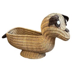 Cesta de mimbre marrón vintage para perros o cachorros