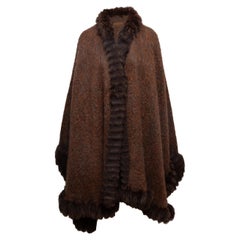 Vintage Brown Yves Saint Laurent Brushed Mohair & Mink Fur Shawl Size O/S
