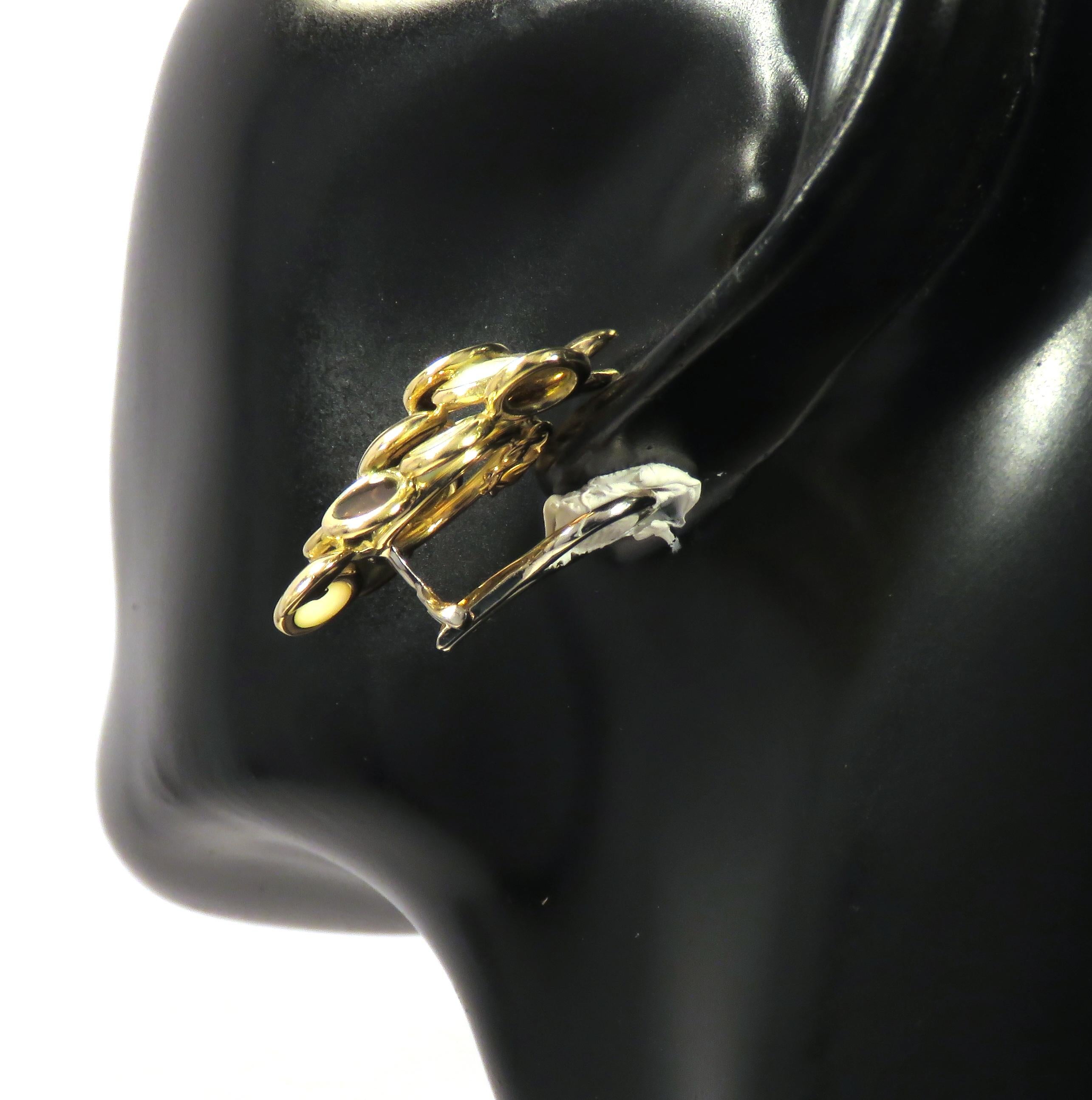 Women's Vintage Brown & White Enamel 18 Karat Yellow Gold Clip on Earrings Made in Italy