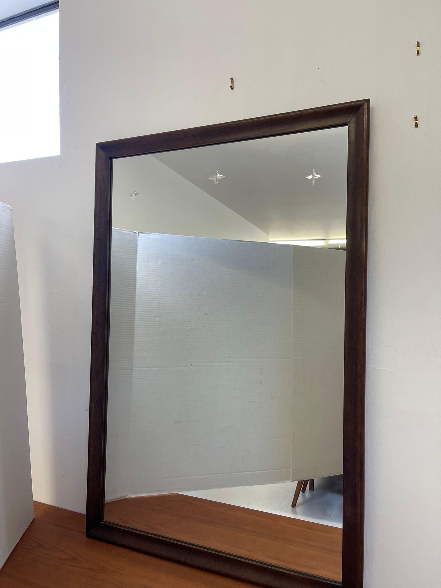 Mid-Century Modern Vintage Broyhill Saga Wood Framed Mirror With Star Etching. For Sale