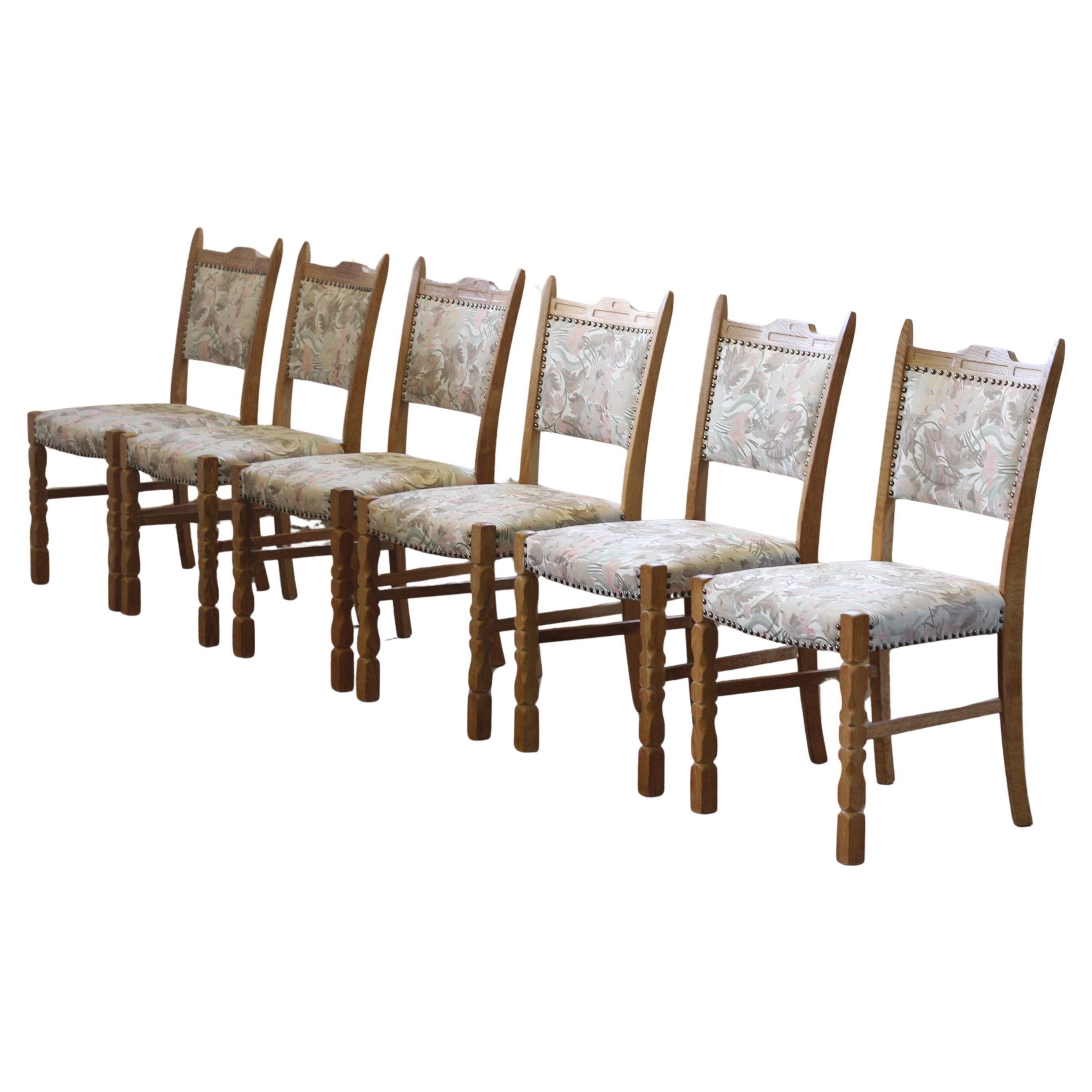 Brualist Danish Oak Dining Chairs style of Henning Kjærnulf, 1960s, Set of 6
