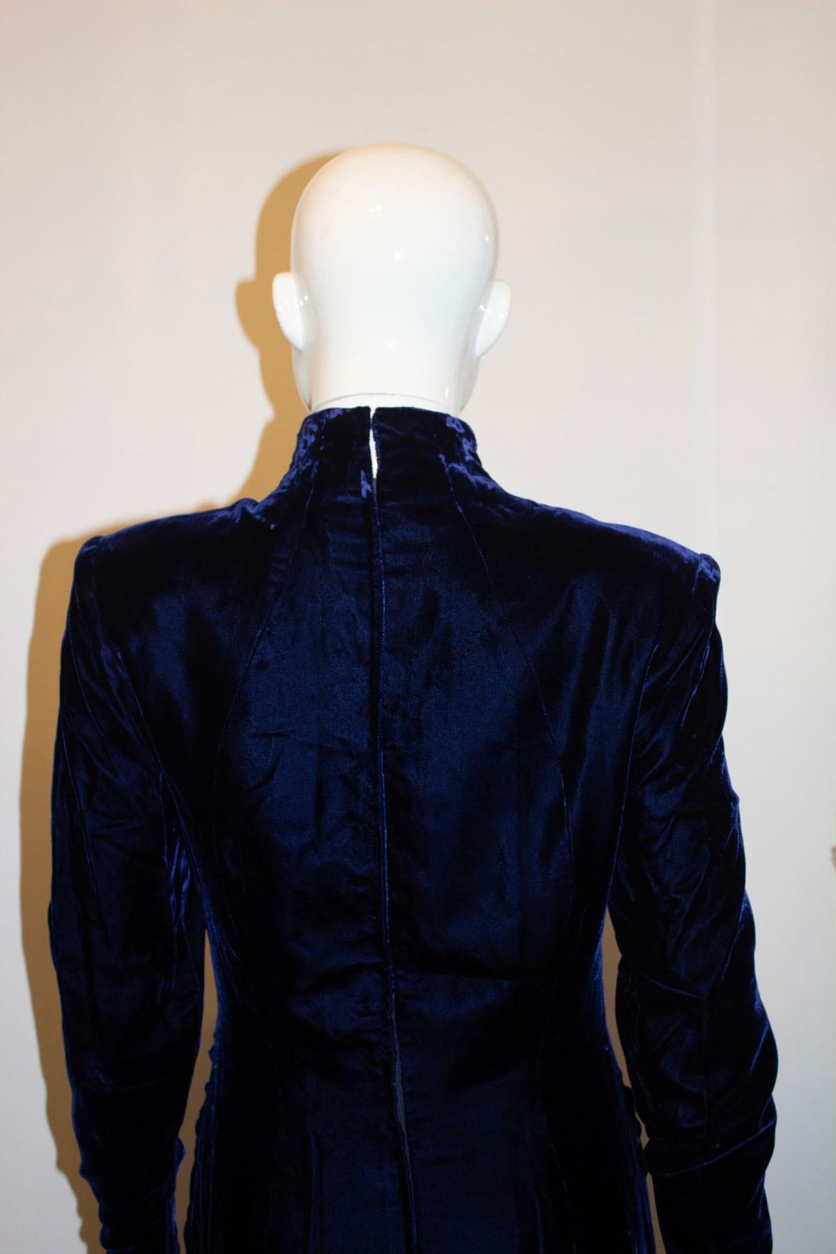 Vintage Bruce Oldfield Blue Velvet Party Dress In Good Condition For Sale In London, GB