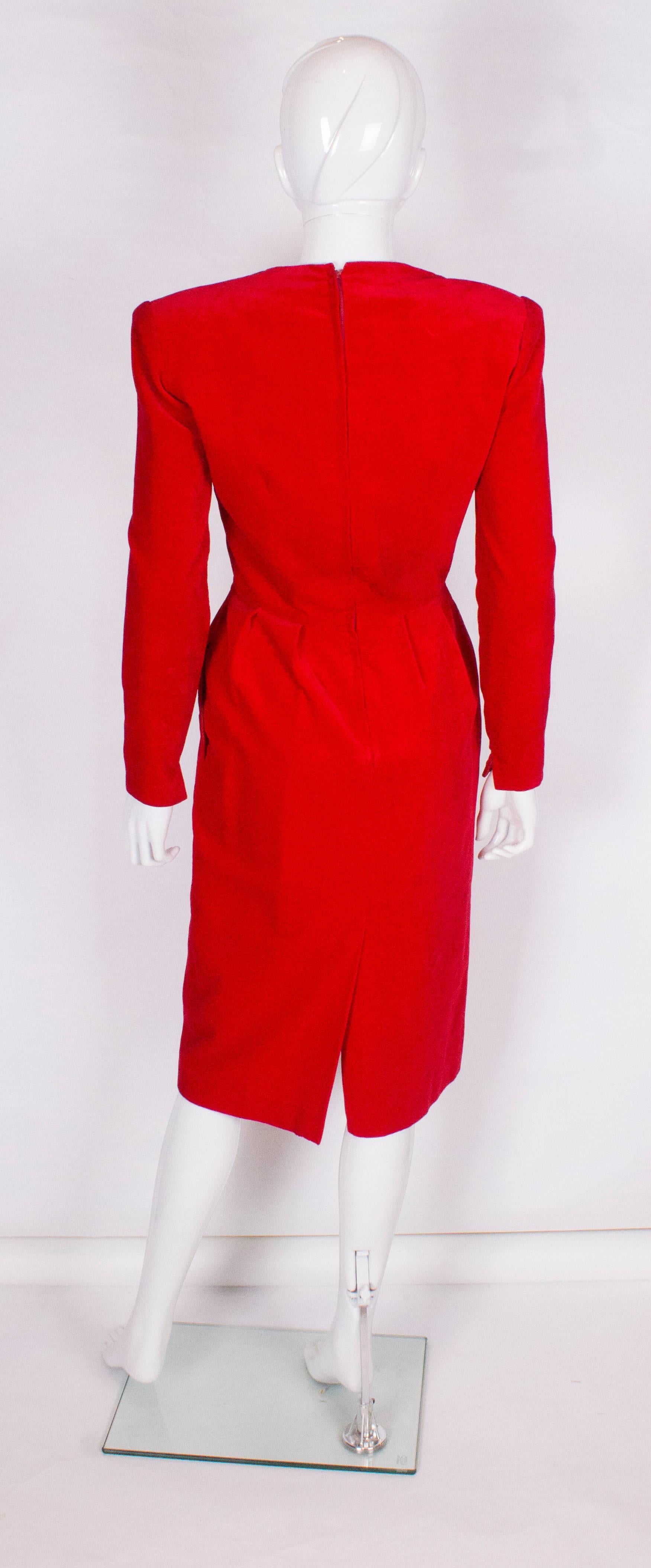 Vintage Bruce  Oldfield  Red Velvet Dress In Good Condition In London, GB