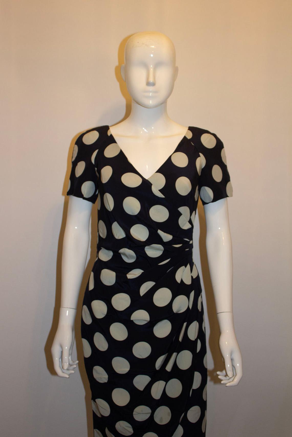 Vintage Bruce Oldfield Silk Spot Dress In Good Condition For Sale In London, GB