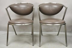 Vintage Brueton Mid Century Modern Tubular Steel Cat Eye Lounge Chairs - a Pair