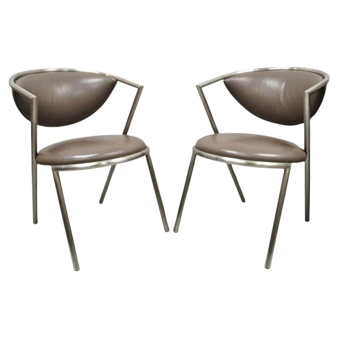 Vintage Brueton Mid Century Modern Tubular Steel Cat Eye Lounge Chairs - a Pair For Sale