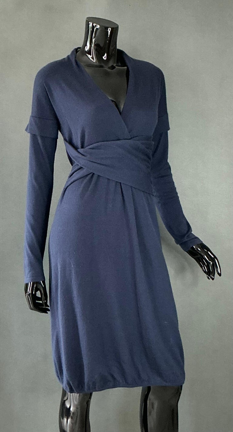 Vintage Brunello Cucinelli Cashmere Navy Dress For Sale at 1stDibs